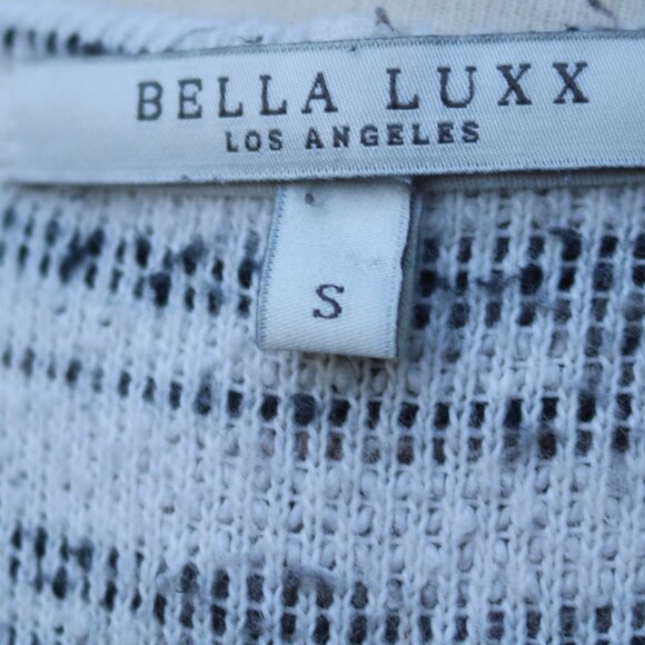 Bella Luxx White w Black Blanket Stripe Draped Waterfall Open Hooded Cardigan S - Picture 7 of 8